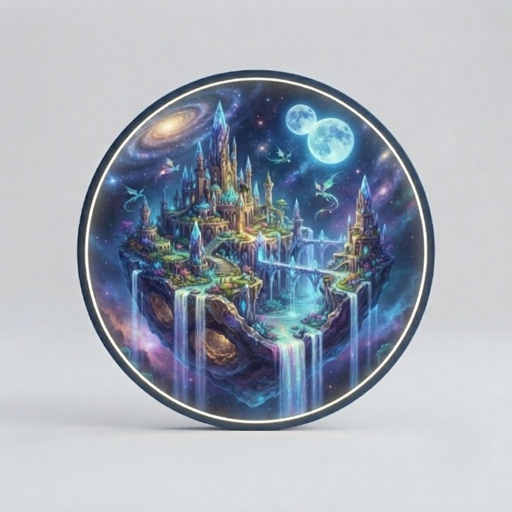 Cosmic Fantasy Castle & Galaxy LED Wall Art - Round Moonlit Sky Landscape with 12V Driver, Ambient Night Light for Living Room & Bedroom Decor led 93