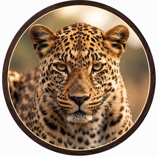Leopard LED Round Wall Art | Wild Animal Portrait Wildlife Home Decor Light Painting with 3 Size Options and 12V Safe Driver System Led 27