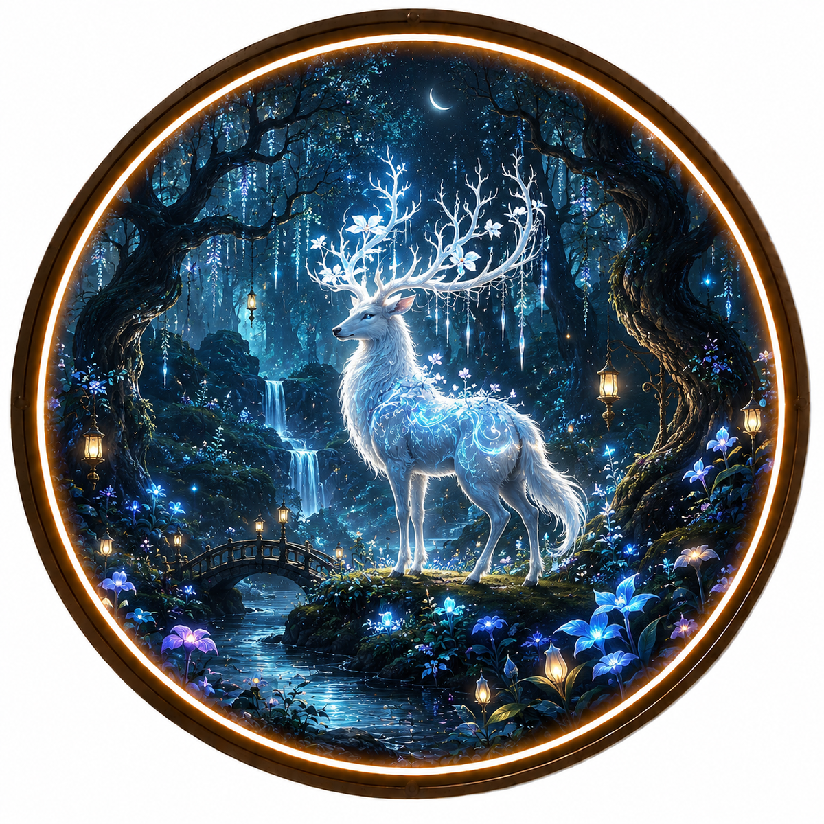Round LED Glowing Wall Art - Mythical Spirit Deer & Enchanted Forest Decor, Modern Home & Living Room Lighting led 132