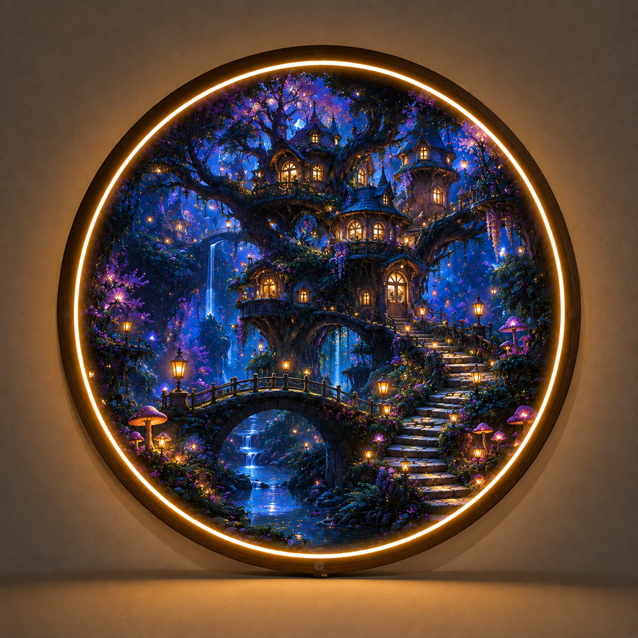Enchanted Night Forest LED Round Wall Art led 100