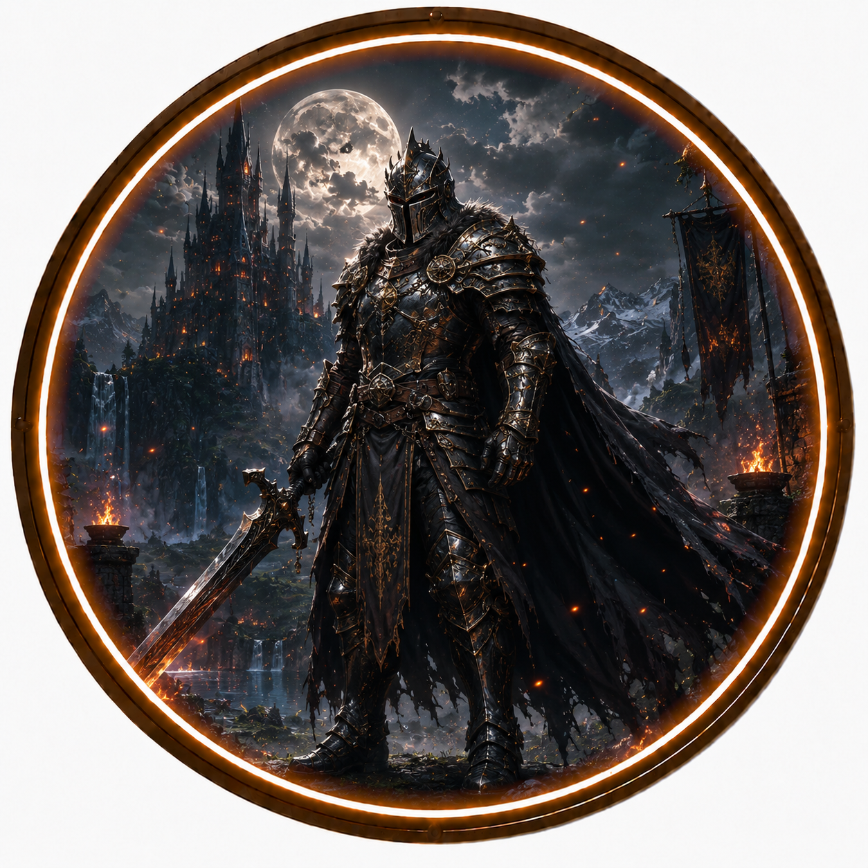 Dark Knight Circular LED Wall Art: Enhance Your Space with Epic Fantasy Decor led 145