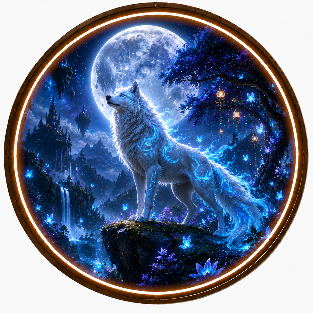 Enchanted Cosmic Wolf LED Circle Painting led 143