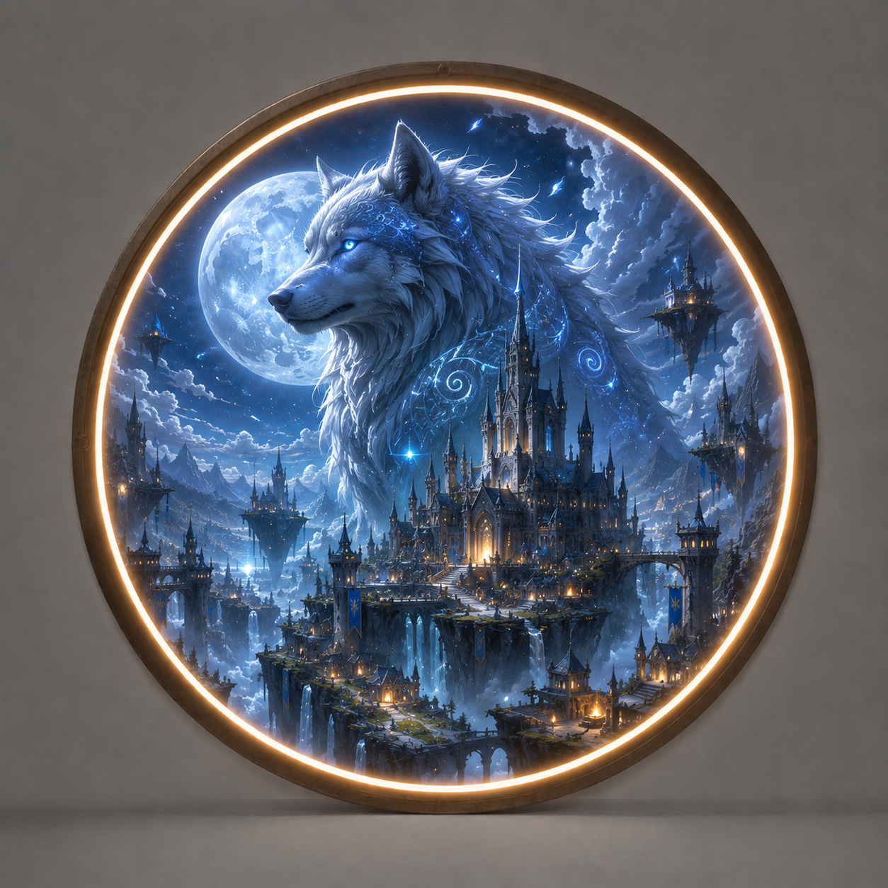 Spirit of the Night: LED Illuminated White Wolf Wall Art led 114
