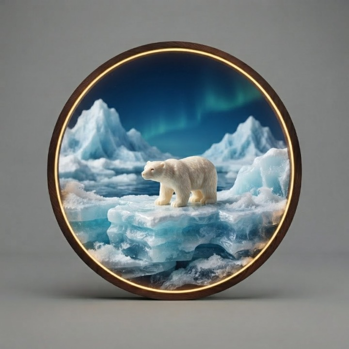 Polar Bear LED Round Wall Art | Arctic Glacier & Northern Lights Home Decor Light Painting with 3 Size Options and 12V Safe Driver System Led 37