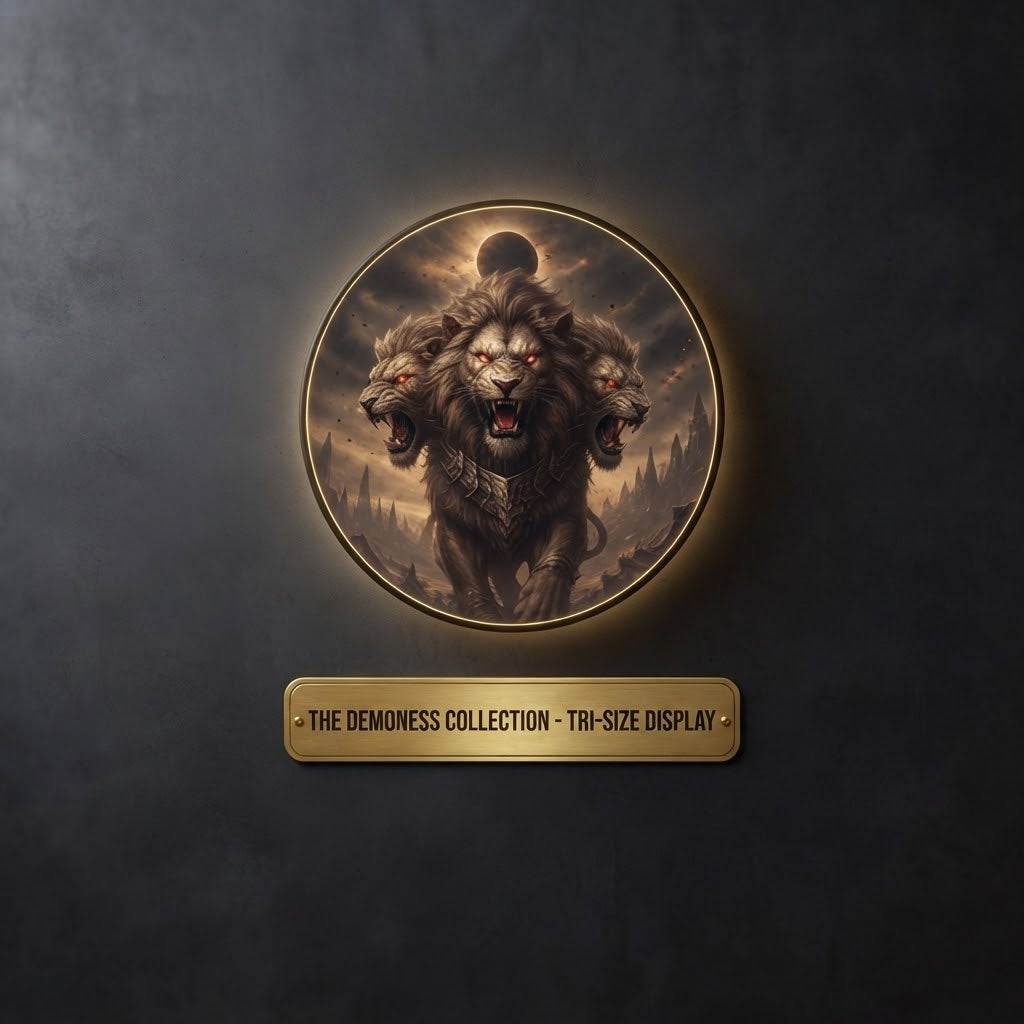 Tri-Headed Demon Lion Round LED Wall Art Collection led 201