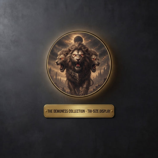 Tri-Headed Demon Lion Round LED Wall Art Collection led 201
