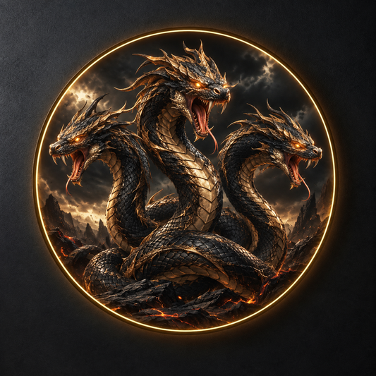 Triple-Headed Mythical Dragon Wall Art Collection led 191