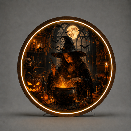 Mystical Witch Magic Potion Round LED Wall Sign | Spooky Halloween Glowing Night Light Decor Led 55