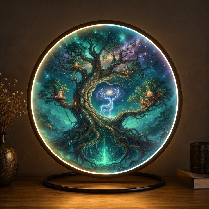 Fantasy Tree of Life LED Wall Art – Enchanted Glowing Round Lamp Decor for Living Room, Bedroom and Office Led 84