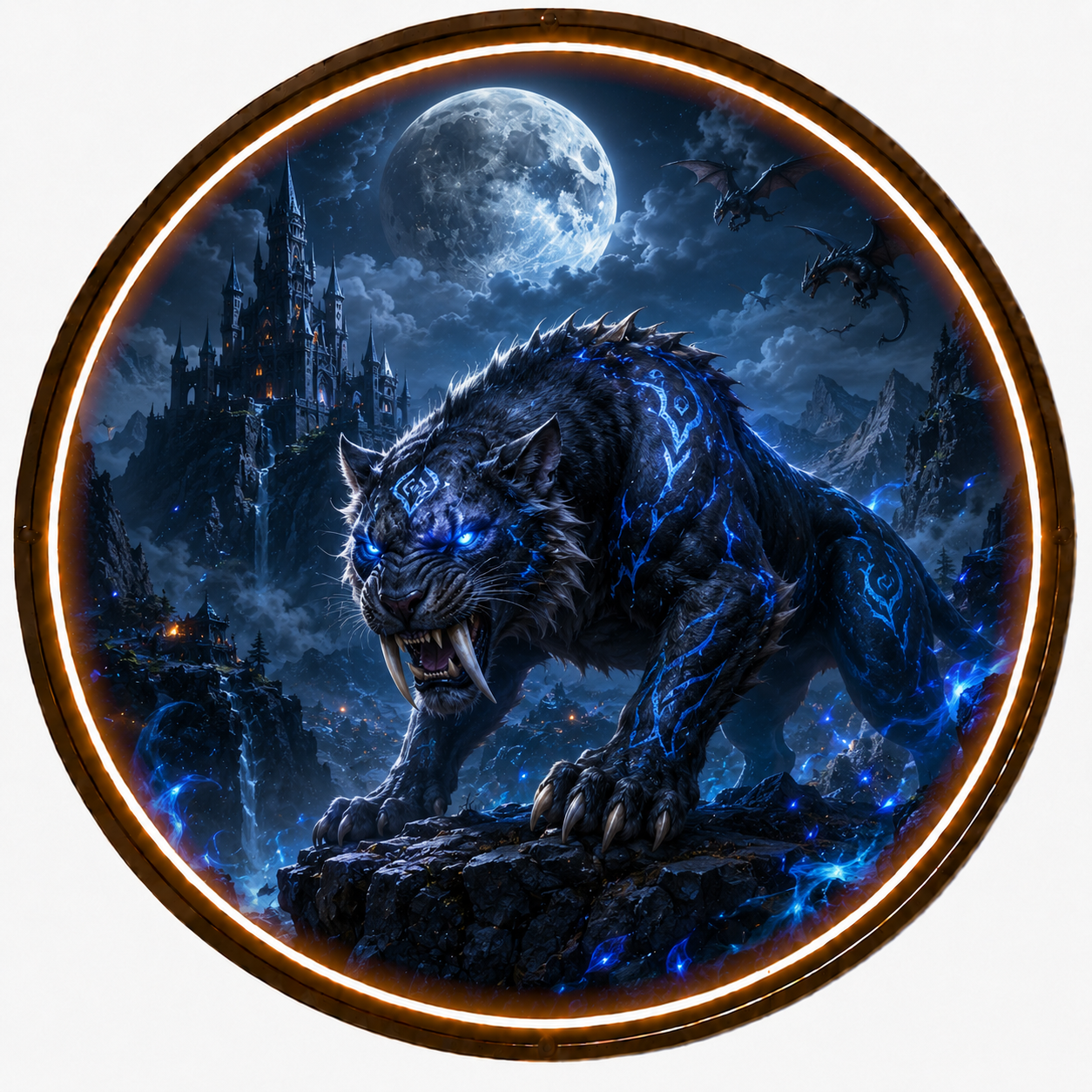 Shadow Panther Circular LED Wall Art: Elevate Your Space with Epic Fantasy Decor led 147