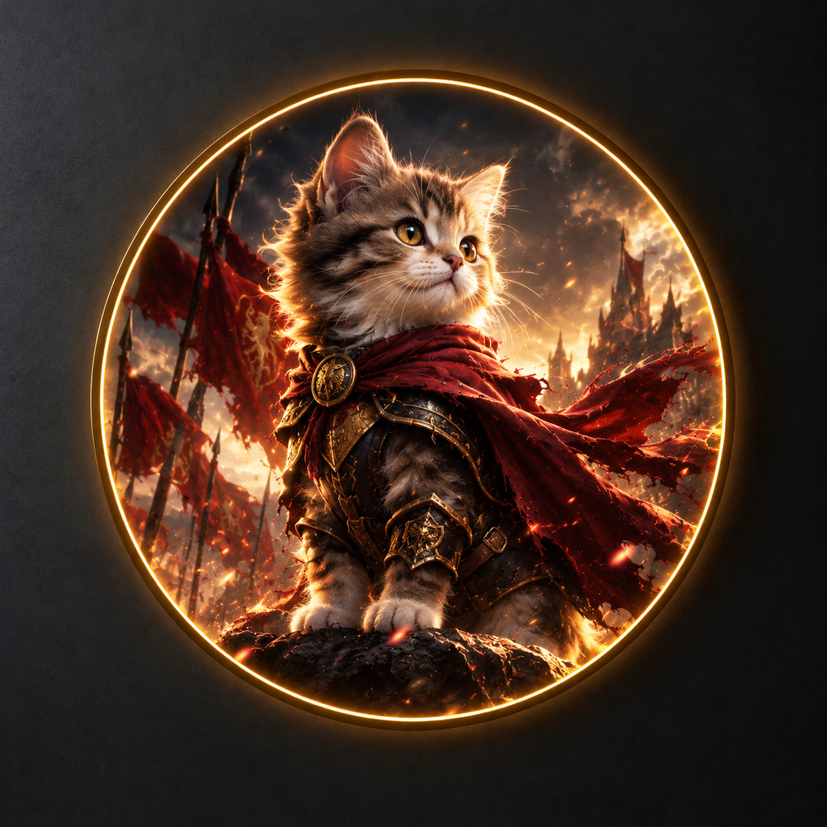 Fierce Warrior Cat LED Round Wall Art led 187