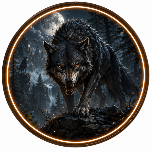 Illuminated Round Wall Painting with LED Light - Wild Wolf Theme, Luxury Living Room Interior Decoration led 124