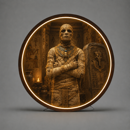 Egyptian Mummy LED Wall Art – Round Wooden Illuminated Wall Decor Led 53