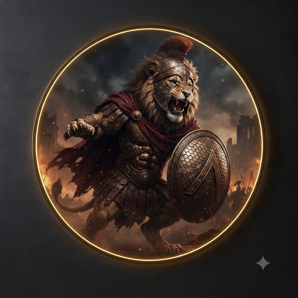 Spartan Lion Warrior LED Round Wall Art led 181