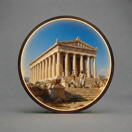 Ancient Greek Temple LED Round Wall Art | Modern Home Decor Light Painting with 3 Size Options and 12V Safe Driver System Led 46