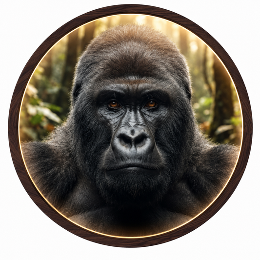 Gorilla LED Round Wall Art | Majestic Silverback Primate Wildlife Home Decor Light Painting with 3 Size Options and 12V Safe Driver System Led 26
