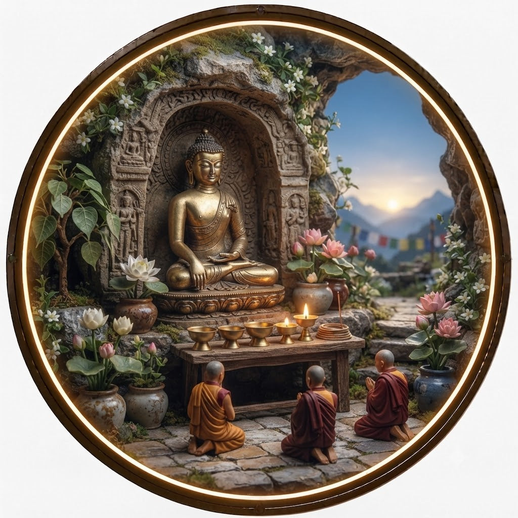 Serene Buddha Grotto Circular LED Wall Art led 162