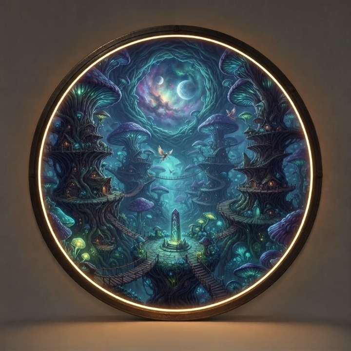 LUMINA MYSTICAL MUSHROOM VILLAGE CIRCULAR LED WALL ART COLLECTION led 107