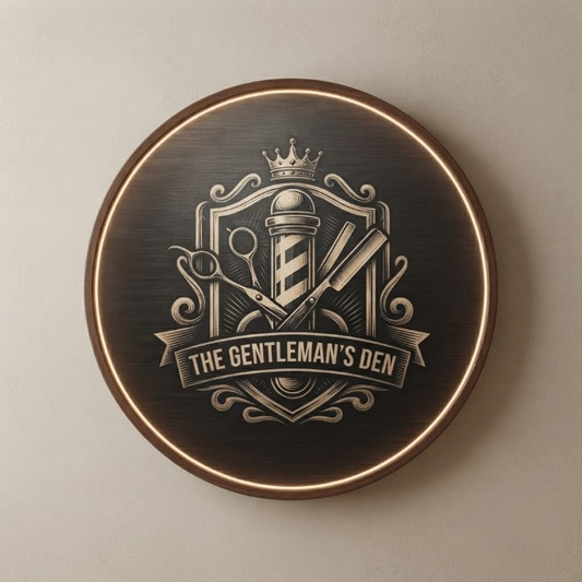 Handcrafted Round LED "The Gentleman's Den" Barbershop Wall Art Led 7