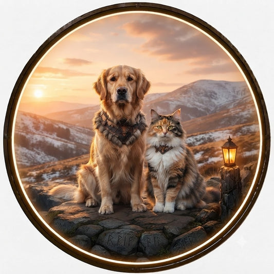 Round Loyal Companion & Mountain Landscape Backlit Wall Art - Cute Pet Decor Painting with LED Lighting led 170