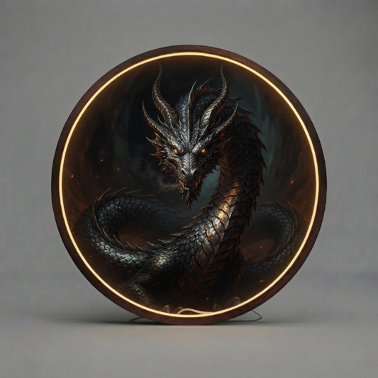 Mystical Dragon LED Round Wall Art | Fantasy Home Decor Light Painting with 3 Size Options and 12V Safe Driver System Led 45