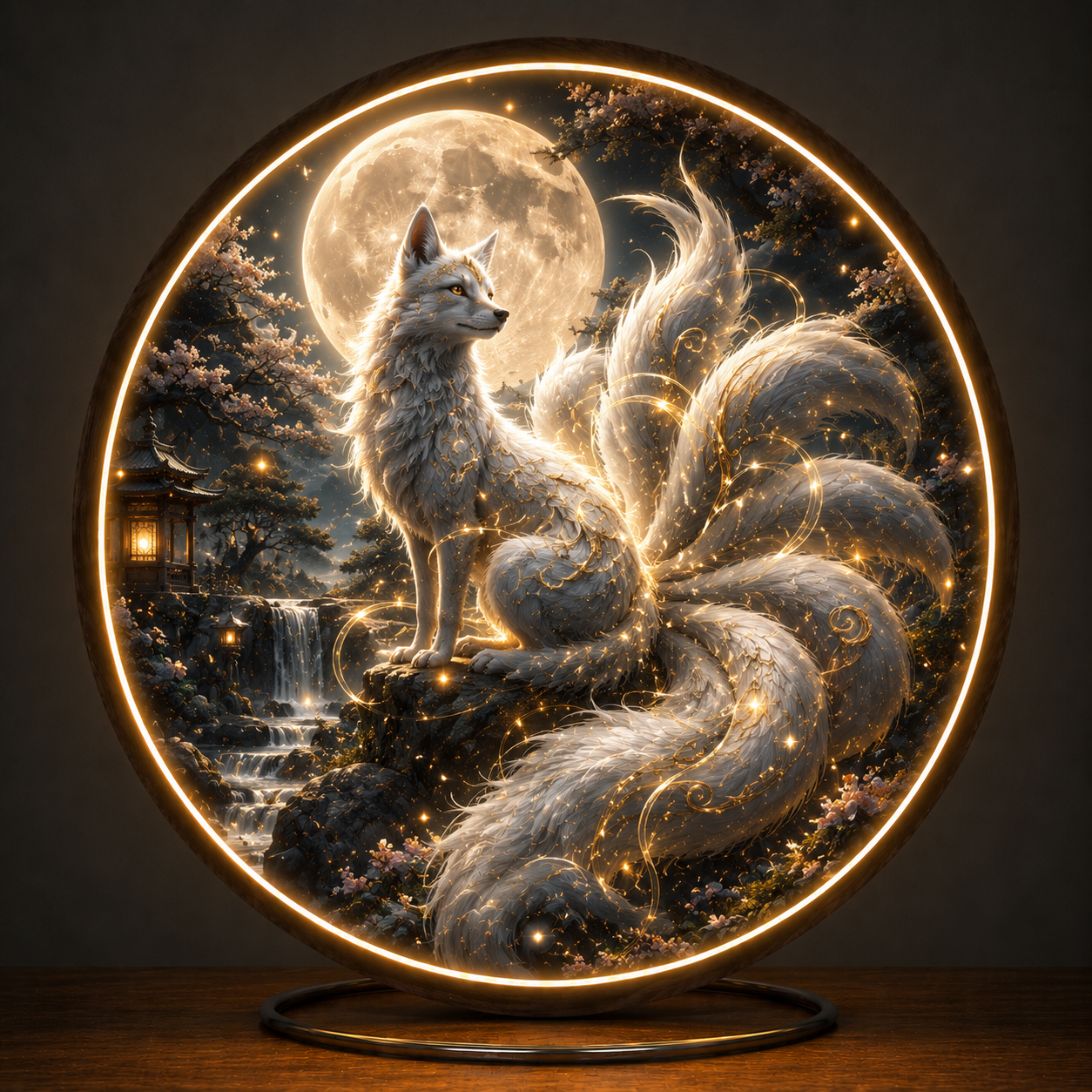 Premium Fantasy Kitsune LED Wall Art | Luminous Nine-Tailed Fox Moon Light | Japanese Mythical Wall Decor | Elegant Home Accent Gift led 77