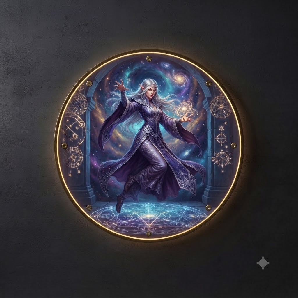 Cosmic Sorceress LED Round Wall Art led 174