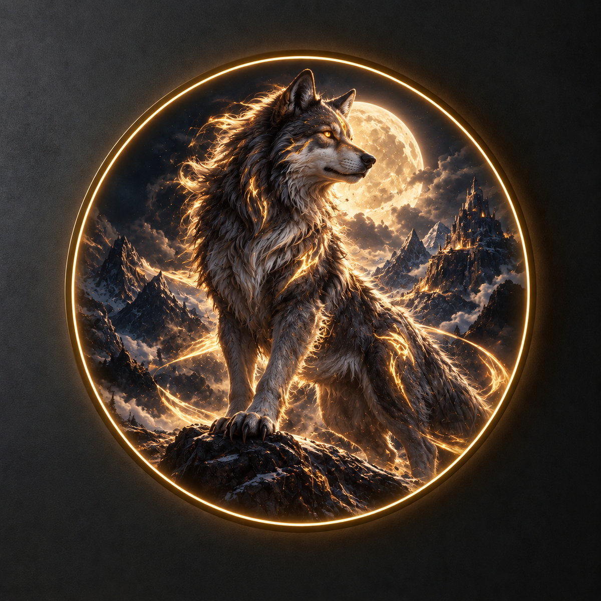 Mystical Moonlight Wolf LED Round Wall Art led 186