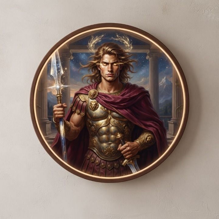 Handcrafted Round LED Greek Warrior Wall Art Led 4