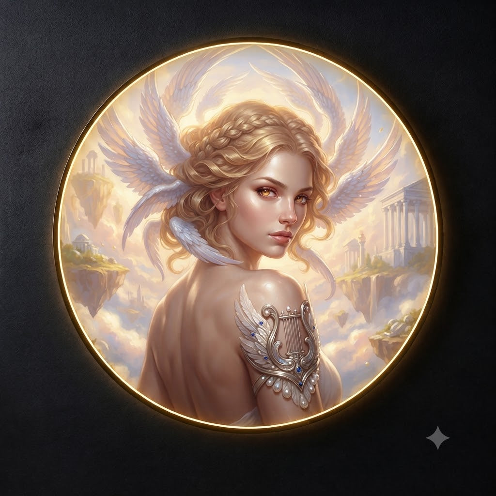 The Celestial Harpist Round LED Wall Art Collection led 198