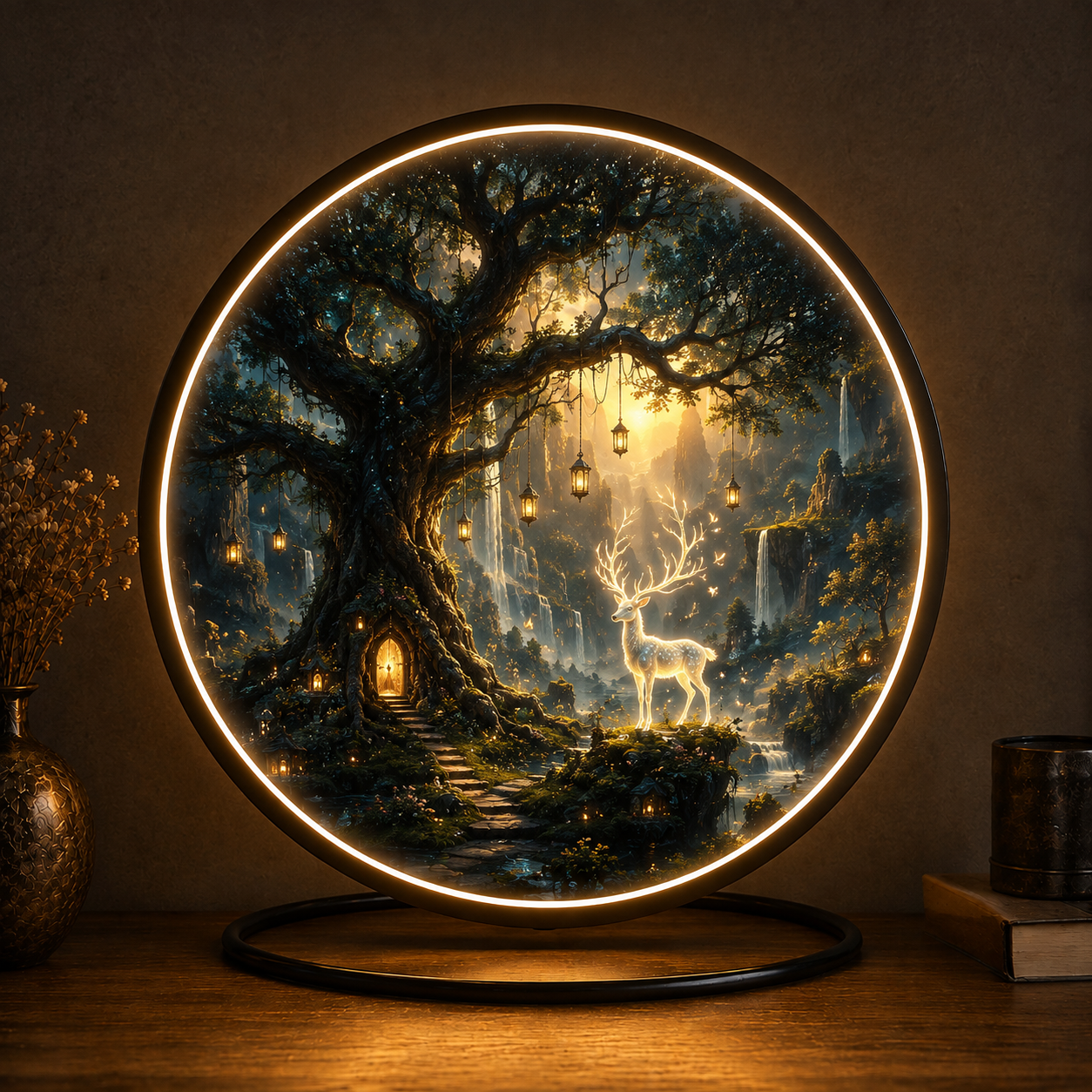 Enchanted Forest Glow: Round LED Wall Art and Ambient Lighting Led 86
