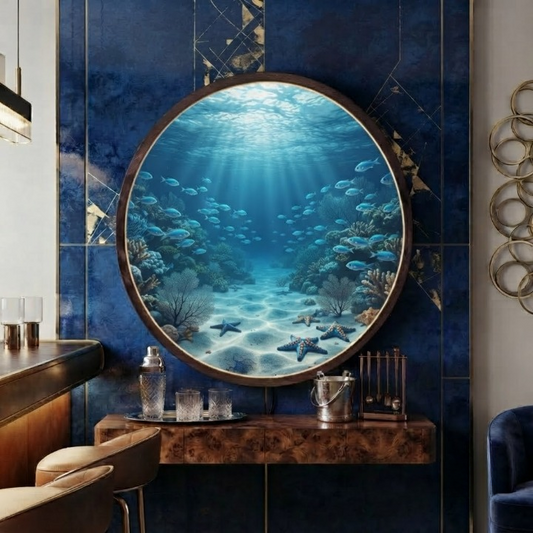 Underwater Ocean World LED Round Wall Art | Deep Sea Coral Reef & Marine Life Home Decor Light Painting with 3 Size Options and 12V Safe Driver System Led 32