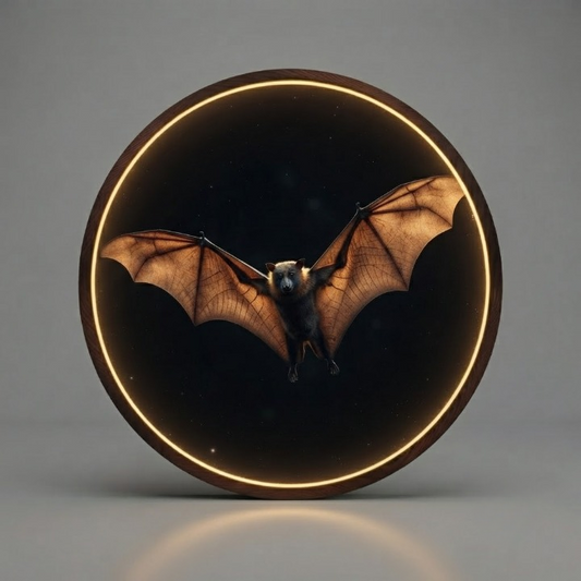 Flying Bat LED Round Wall Art | Spooky Night Animal Home Decor Light Painting with 3 Size Options and 12V Safe Driver System Led 39