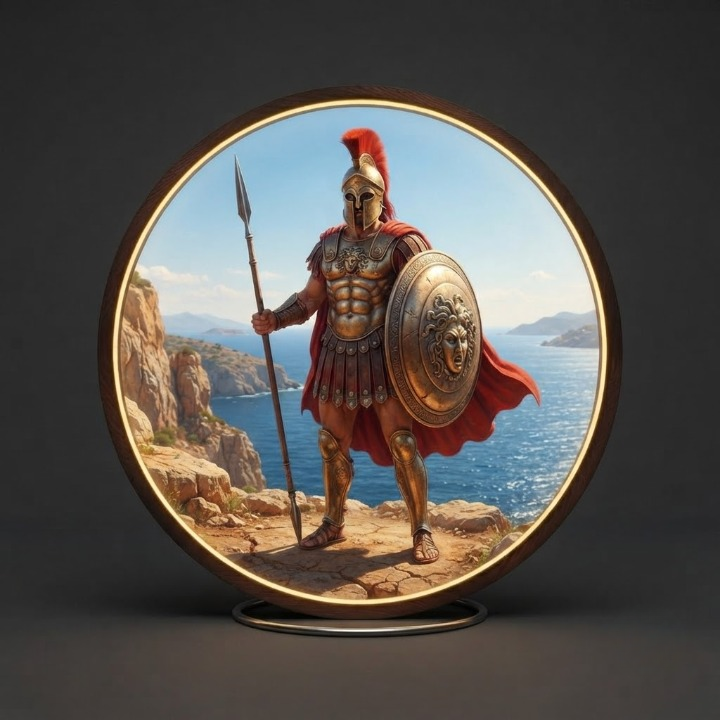 Greek Spartan Soldier Backlit Decor for Living Room - Round Illuminated Wall Art - Multiple Sizes Available Led