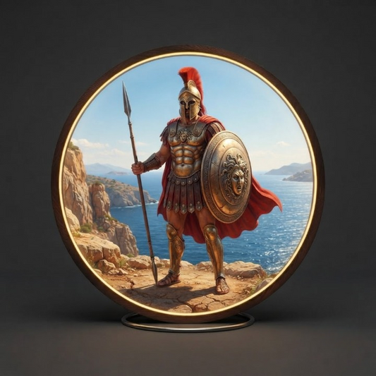 Greek Spartan Soldier Backlit Decor for Living Room - Round Illuminated Wall Art - Multiple Sizes Available Led
