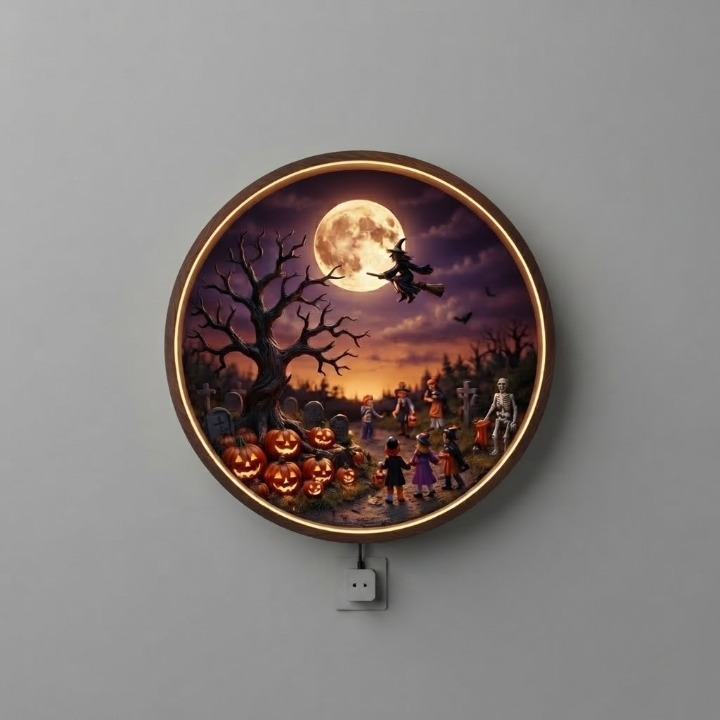 Halloween Spooky Night LED Round Wall Art | Festival Home Decor Light Painting with 3 Size Options and 12V Safe Driver System Led 42