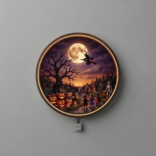 Halloween Spooky Night LED Round Wall Art | Festival Home Decor Light Painting with 3 Size Options and 12V Safe Driver System Led 42