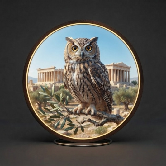 Illuminated Greek Owl LED Round Sign | Symbol of Wisdom Wall Art | Plug-and-Play Home Decor Led 62