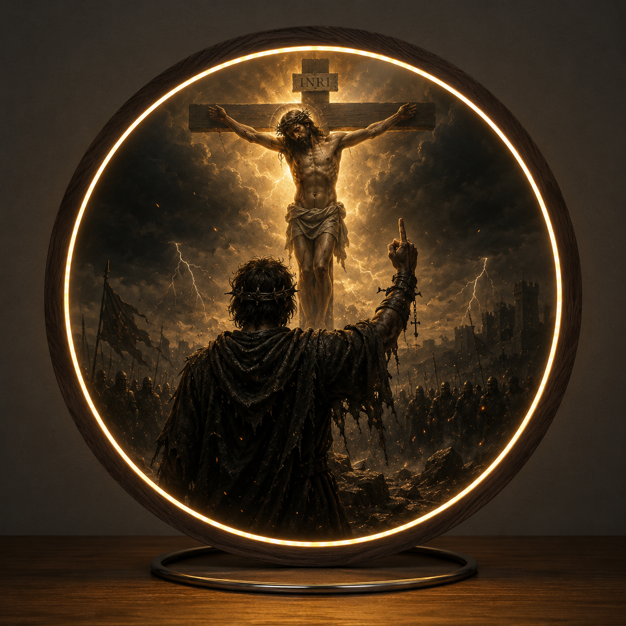 Crucifixion of Jesus LED Wall Art | Round Illuminated Divine Faith Decor & Sacred Home Accent led 70