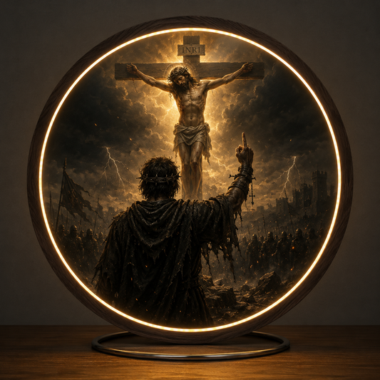 Crucifixion of Jesus LED Wall Art | Round Illuminated Divine Faith Decor & Sacred Home Accent led 70