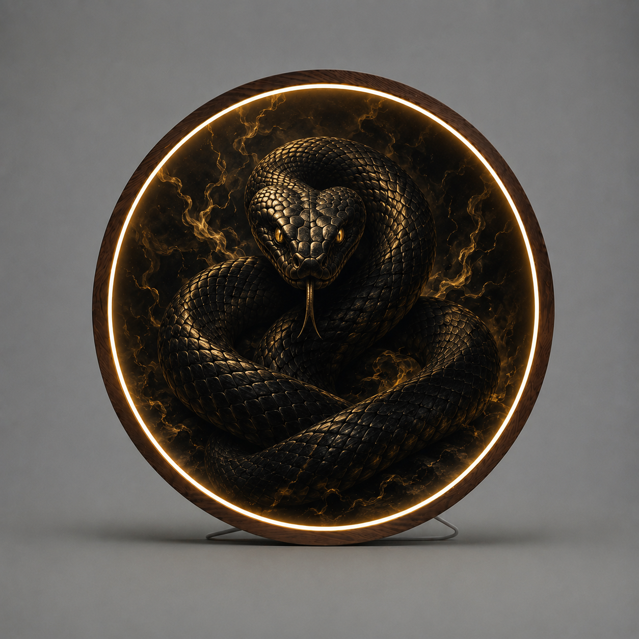 Black Snake LED Round Wall Art | Golden Vipers and Mystic Serpent Home Decor Light Painting with 3 Size Options and 12V Safe Driver System Led 50