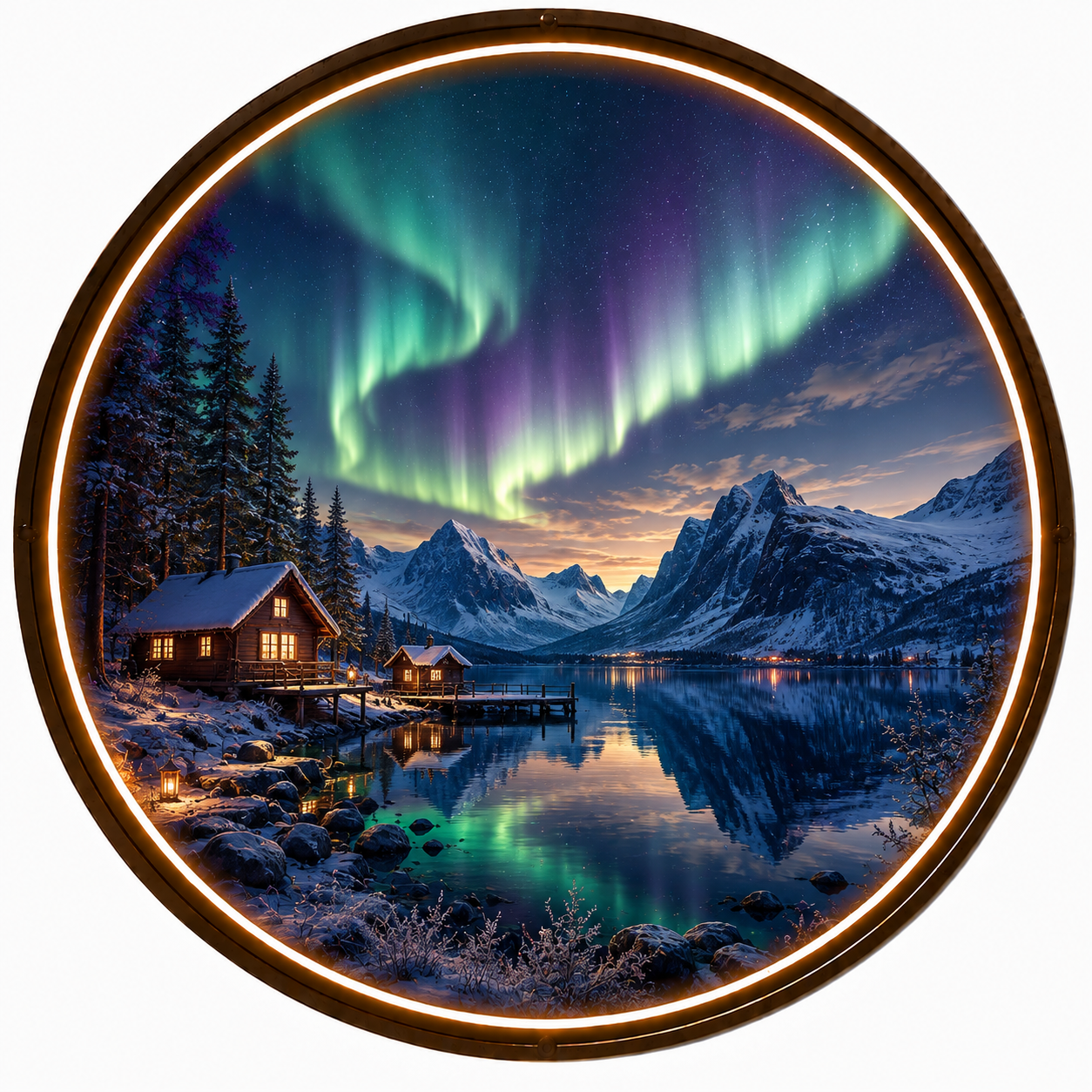 Northern Lights Serenity: Illuminated Circular LED Wall Art led 150