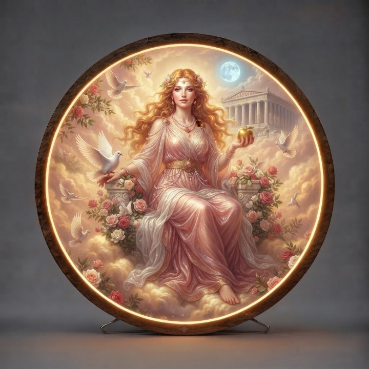 Aphrodite Goddess of Beauty Illuminated Decor for Living Room - Round Backlit Wall Art - Multiple Sizes Available Led 47