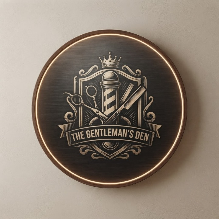 Handcrafted Round LED "The Gentleman's Den" Barbershop Wall Art Led 7