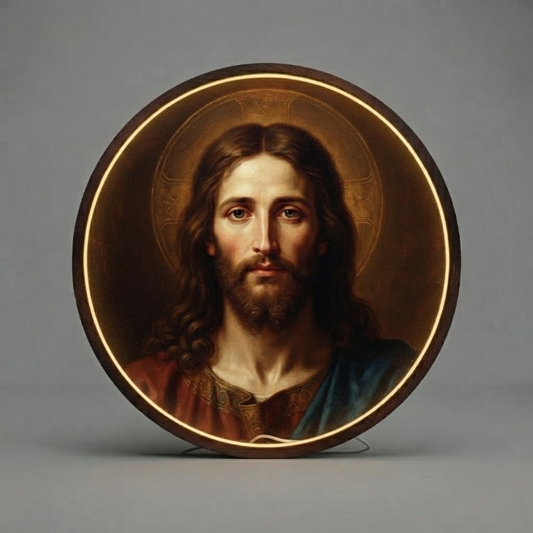 Jesus Christ LED Round Wall Art | Religious Home Decor Light Painting with 3 Size Options & 12V Safe Driver System Led 43