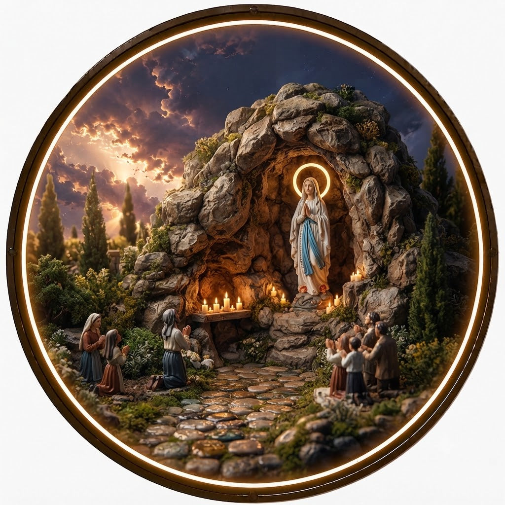 Our Lady of Lourdes Grotto Circular LED Wall Art led 161