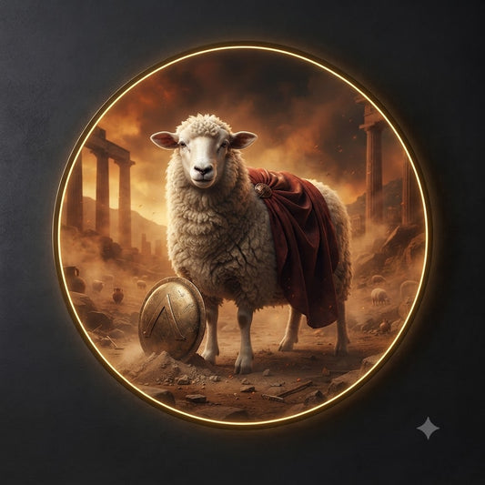 Spartan Sheep Warrior LED Round Wall Art led 180