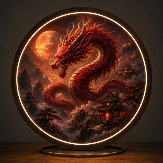 Crimson Blood Moon Dragon 3D LED Wall Art - Illuminated Fantasy Decor Led 74