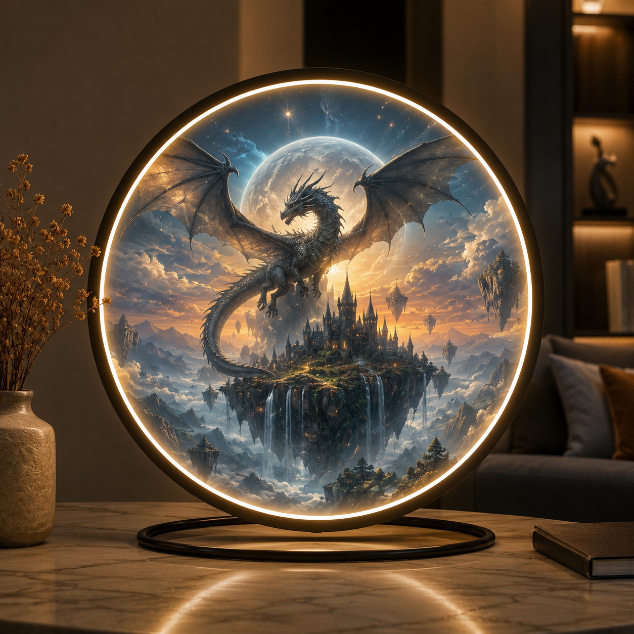 Mythical Dragon Glow: Round LED Wall Art and Ambient Lighting led 85