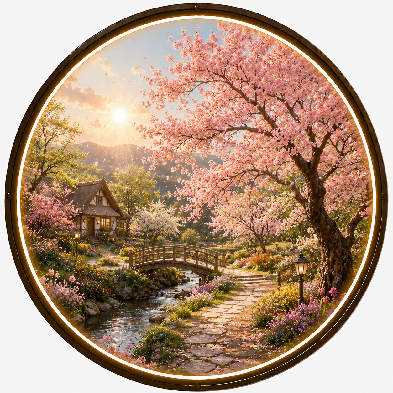 Cherry Blossom Illuminated Round Wall Art Collection led 165